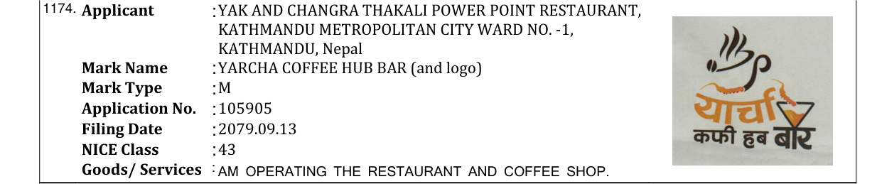 Original bulletin entry for YARCHA COFFEE HUB BAR (and logo)