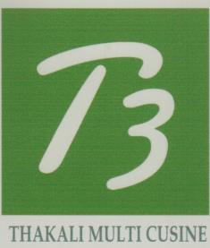 T3 THAKALI MULTI CUSINE (and logo) trademark logo