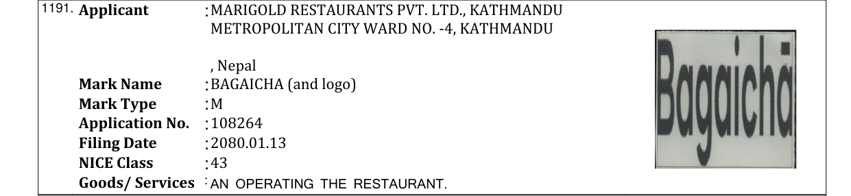 Original bulletin entry for BAGAICHA (and logo)
