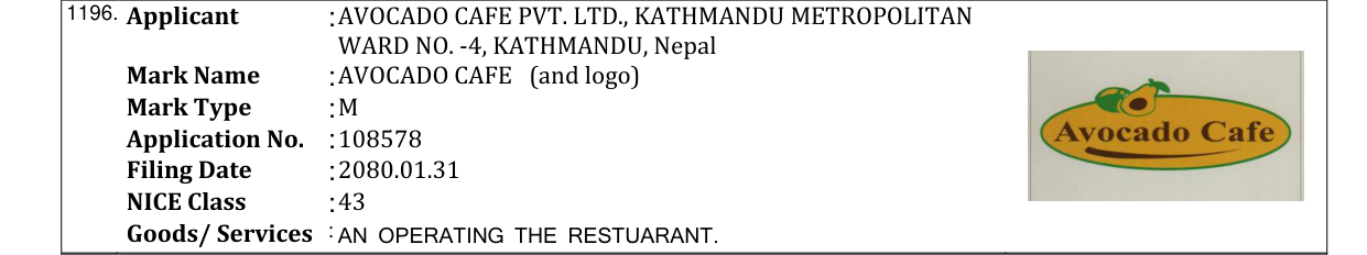 Original bulletin entry for AVOCADO CAFE (and logo)