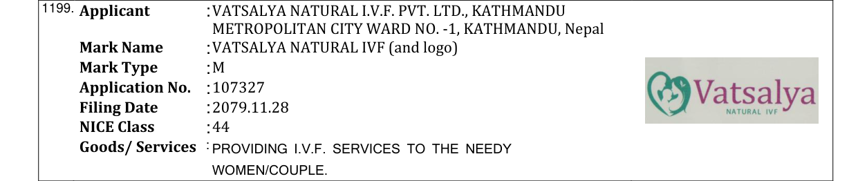 Original bulletin entry for VATSALYA NATURAL IVF (and logo)