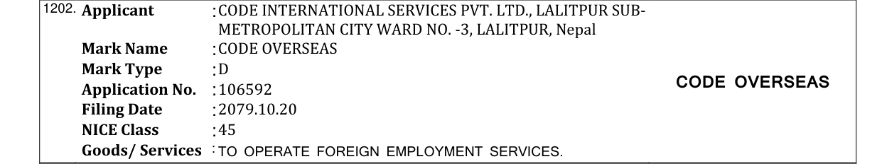 Original bulletin entry for CODE OVERSEAS