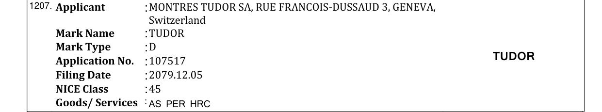 Original bulletin entry for TUDOR