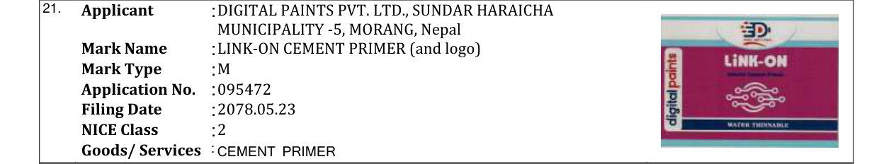 Original bulletin entry for LINK-ON CEMENT PRIMER (and logo)