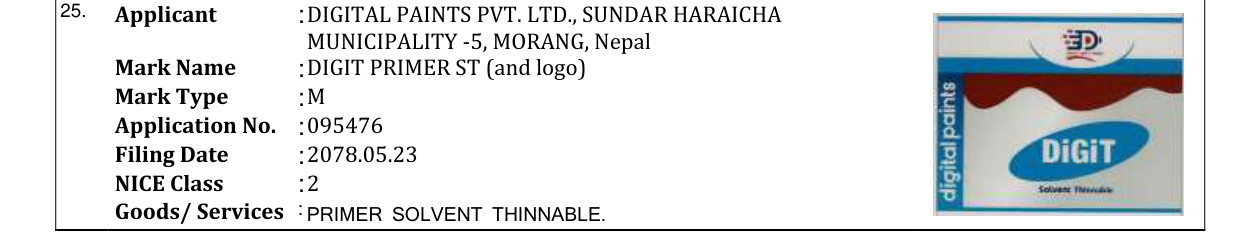 Original bulletin entry for DIGIT PRIMER ST (and logo)
