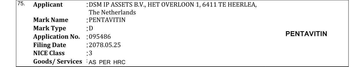 Original bulletin entry for PENTAVITIN