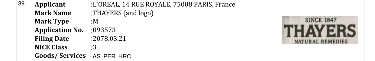 Original bulletin entry for THAYERS (and logo)