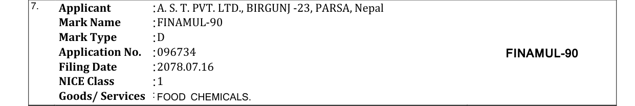 Original bulletin entry for FINAMUL-90