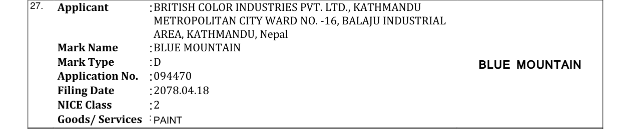 Original bulletin entry for BLUE MOUNTAIN