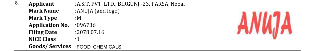 Original bulletin entry for ANUJA (and logo)