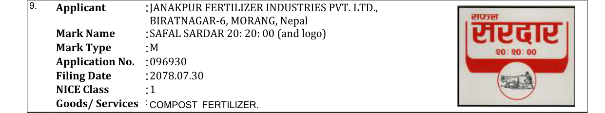 Original bulletin entry for SAFAL SARDAR 20: 20: 00 (and logo)