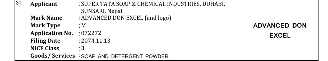 Original bulletin entry for ADVANCED DON EXCEL (and logo)