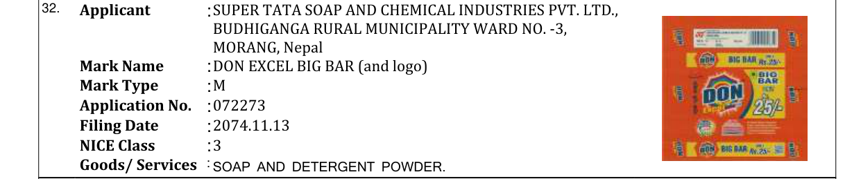 Original bulletin entry for DON EXCEL BIG BAR (and logo)