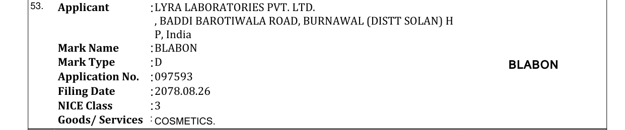 Original bulletin entry for BLABON