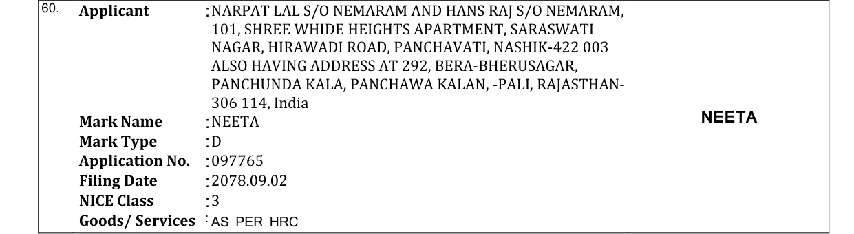Original bulletin entry for NEETA NEETA