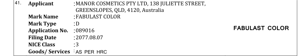Original bulletin entry for FABULAST COLOR