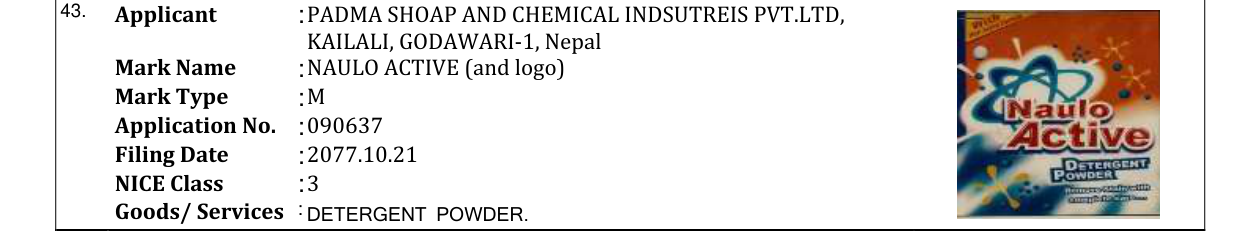 Original bulletin entry for NAULO ACTIVE (and logo)