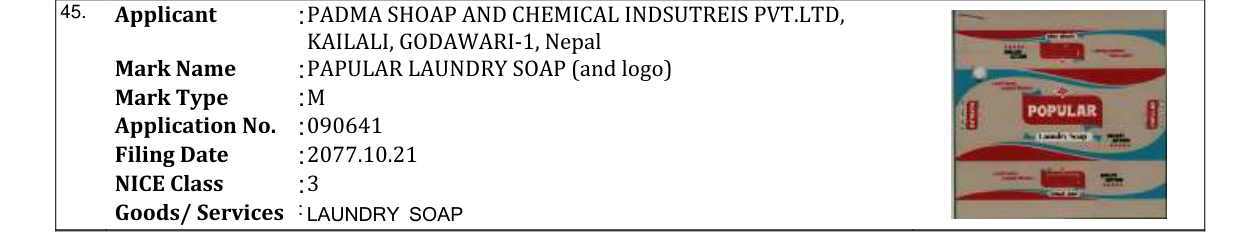 Original bulletin entry for PAPULAR LAUNDRY SOAP (and logo)