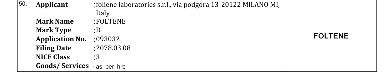 Original bulletin entry for FOLTENE