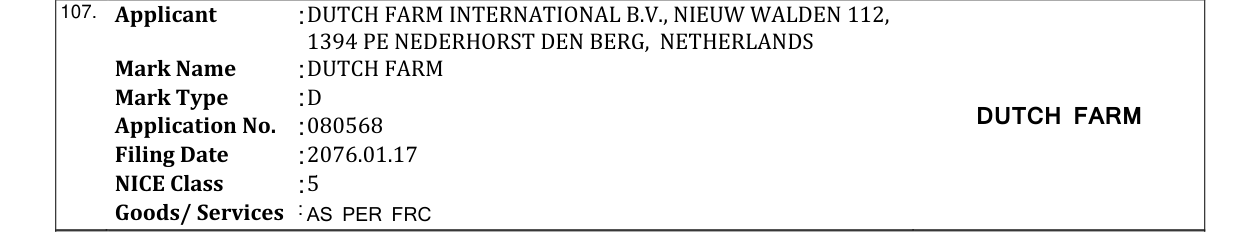 Original bulletin entry for DUTCH FARM