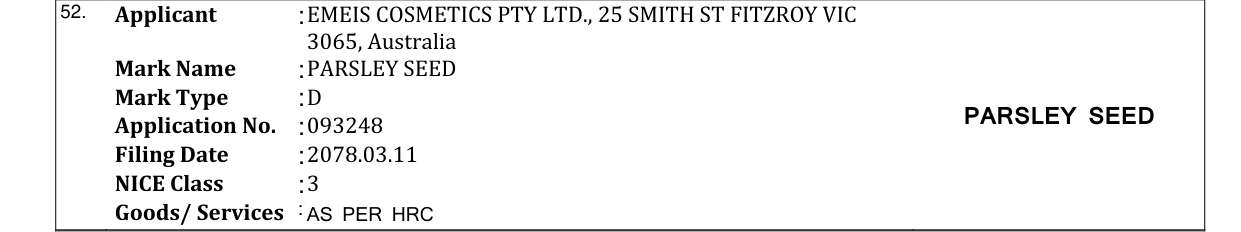 Original bulletin entry for PARSLEY SEED
