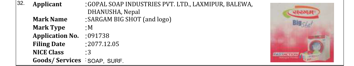 Original bulletin entry for SARGAM BIG SHOT (and logo)