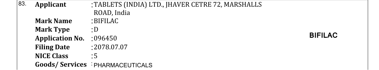 Original bulletin entry for BIFILAC