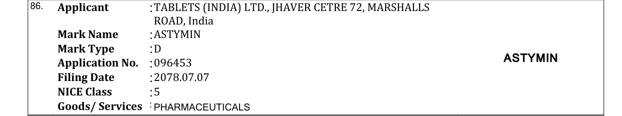 Original bulletin entry for ASTYMIN