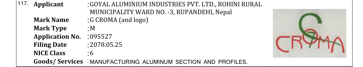 Original bulletin entry for G CROMA (and logo)