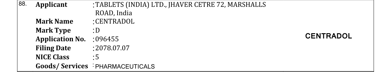 Original bulletin entry for CENTRADOL