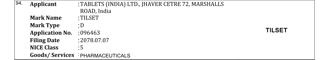 Original bulletin entry for TILSET