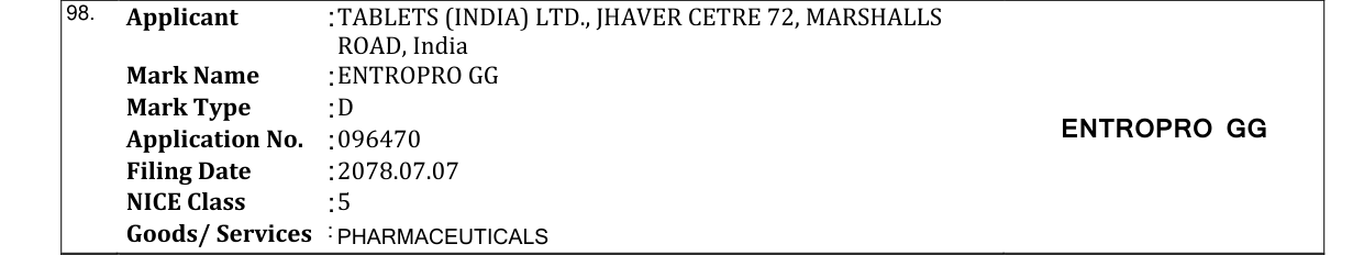 Original bulletin entry for ENTROPRO GG