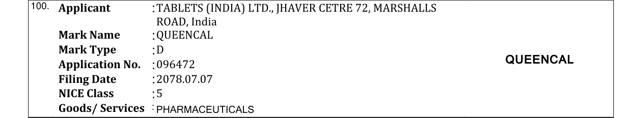 Original bulletin entry for QUEENCAL