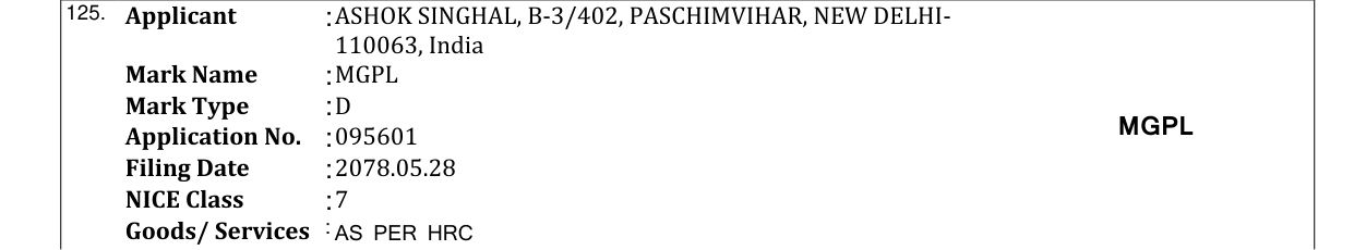 Original bulletin entry for MGPL