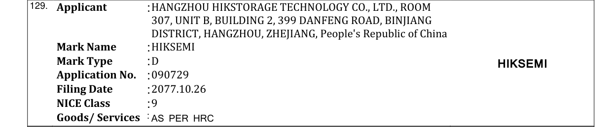 Original bulletin entry for HIKSEMI