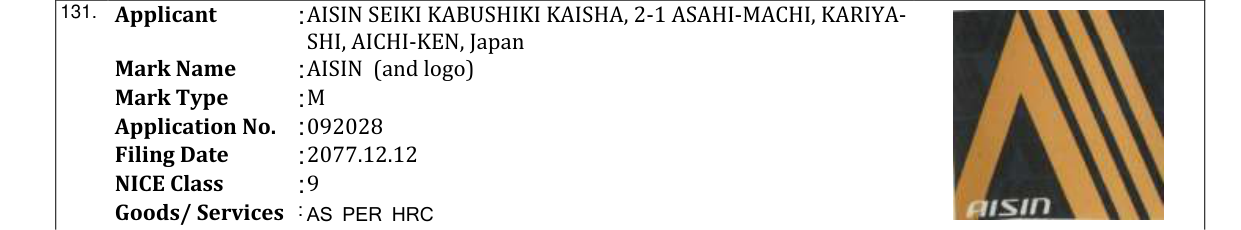 Original bulletin entry for AISIN (and logo)