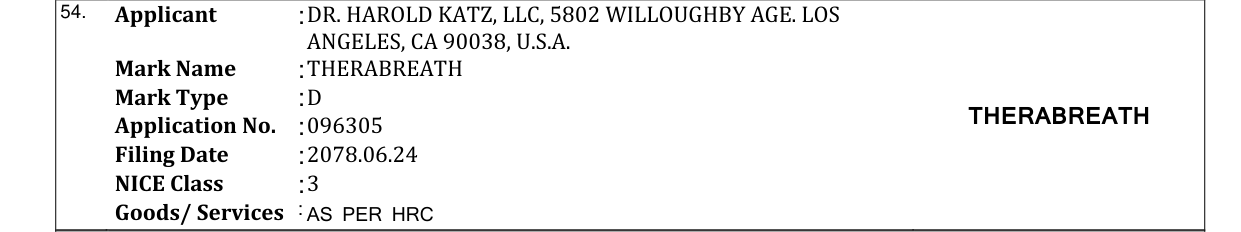 Original bulletin entry for THERABREATH