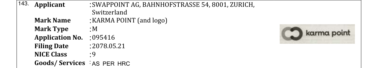 Original bulletin entry for KARMA POINT (and logo)
