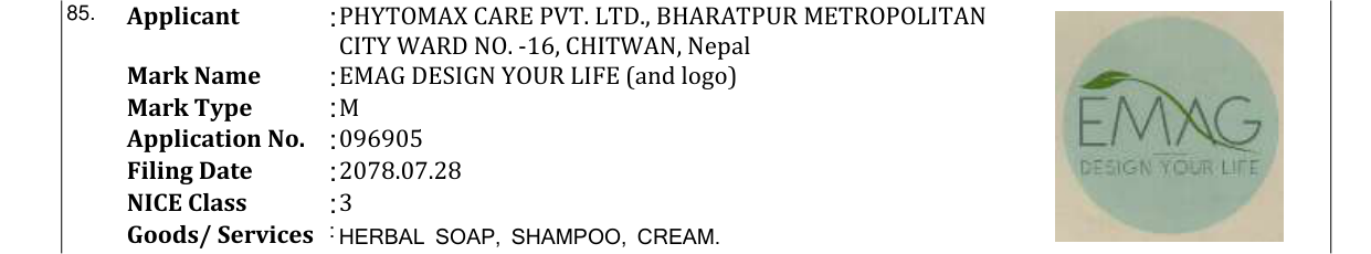 Original bulletin entry for EMAG DESIGN YOUR LIFE (and logo)