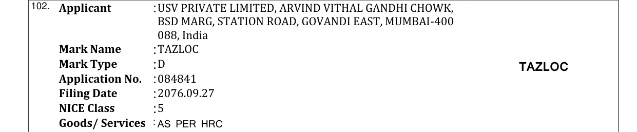 Original bulletin entry for TAZLOC