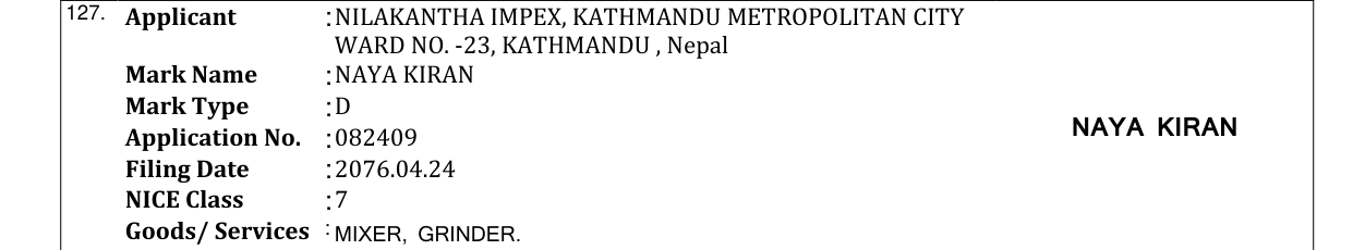 Original bulletin entry for NAYA KIRAN