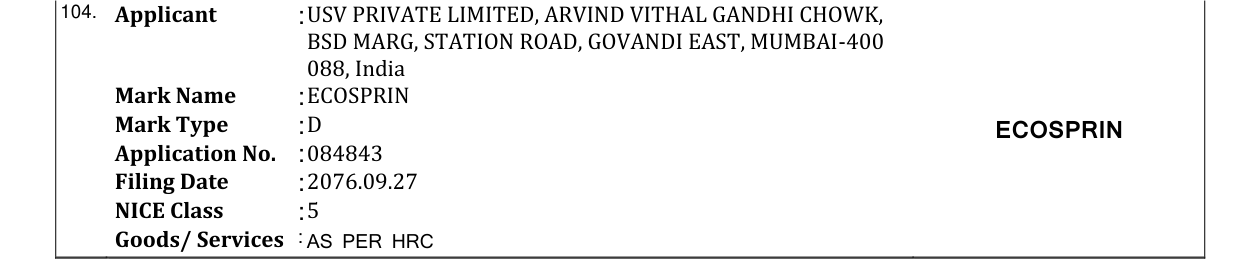 Original bulletin entry for ECOSPRIN