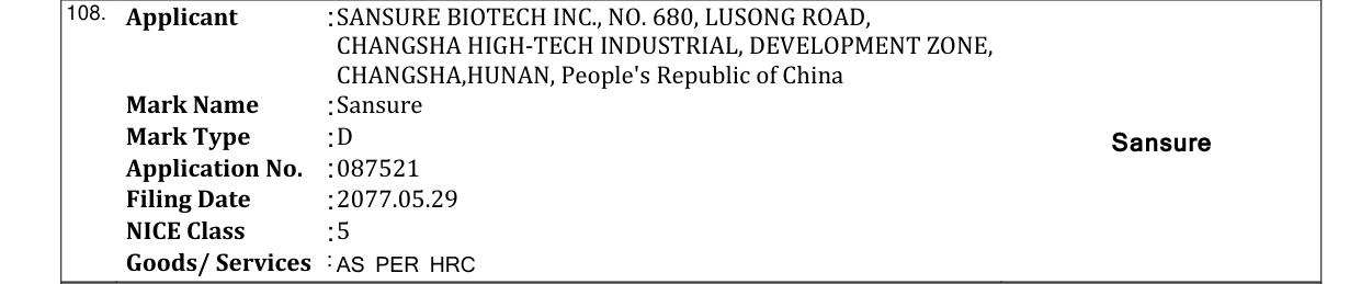 Original bulletin entry for Sansure