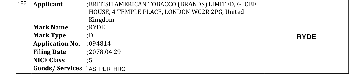 Original bulletin entry for RYDE