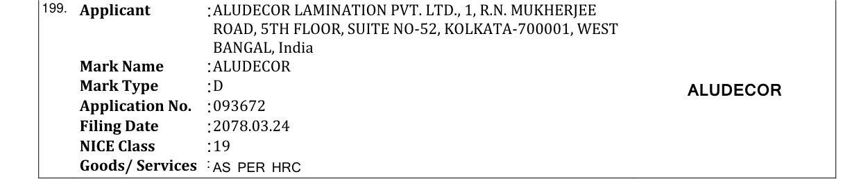 Original bulletin entry for ALUDECOR