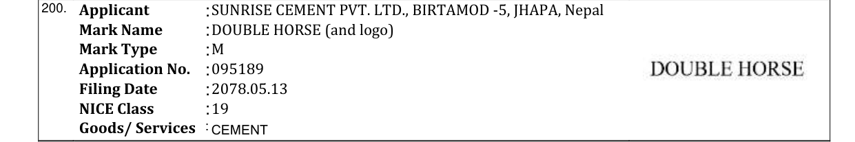 Original bulletin entry for DOUBLE HORSE (and logo)