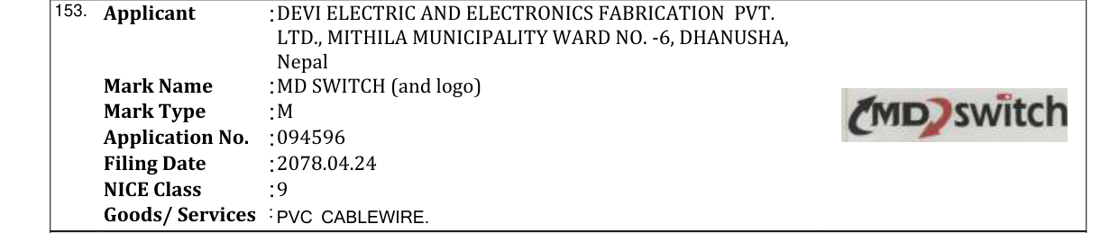 Original bulletin entry for MD SWITCH (and logo)