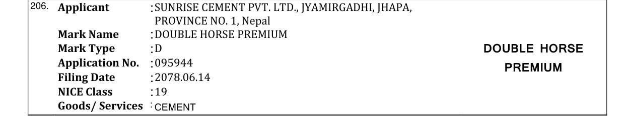 Original bulletin entry for DOUBLE HORSE PREMIUM