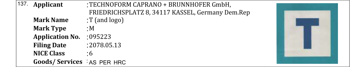 Original bulletin entry for T (and logo)