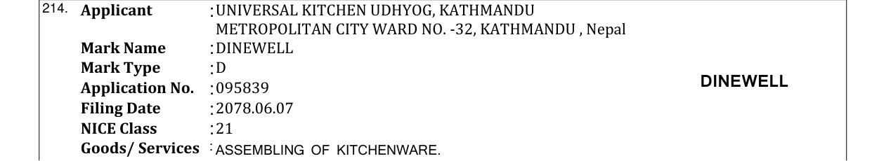 Original bulletin entry for DINEWELL